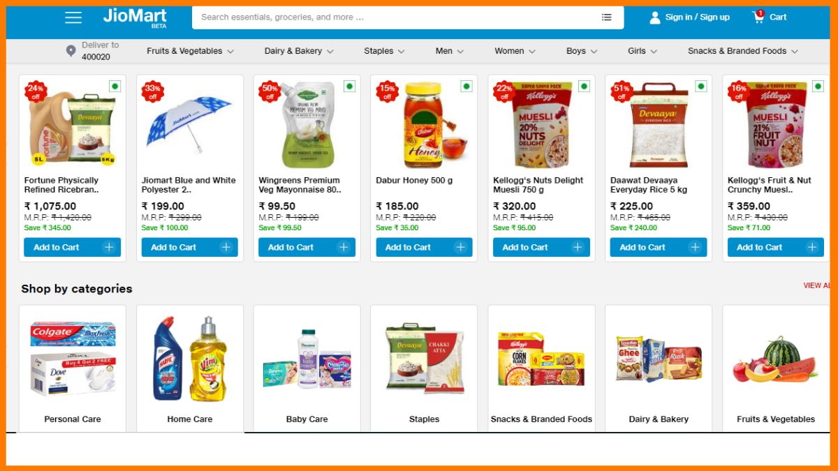 Jio Mart Product Listing